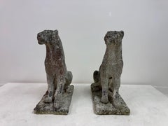 Pair Of Large Mid Century Weathered Stone Panthers Or Jaguars