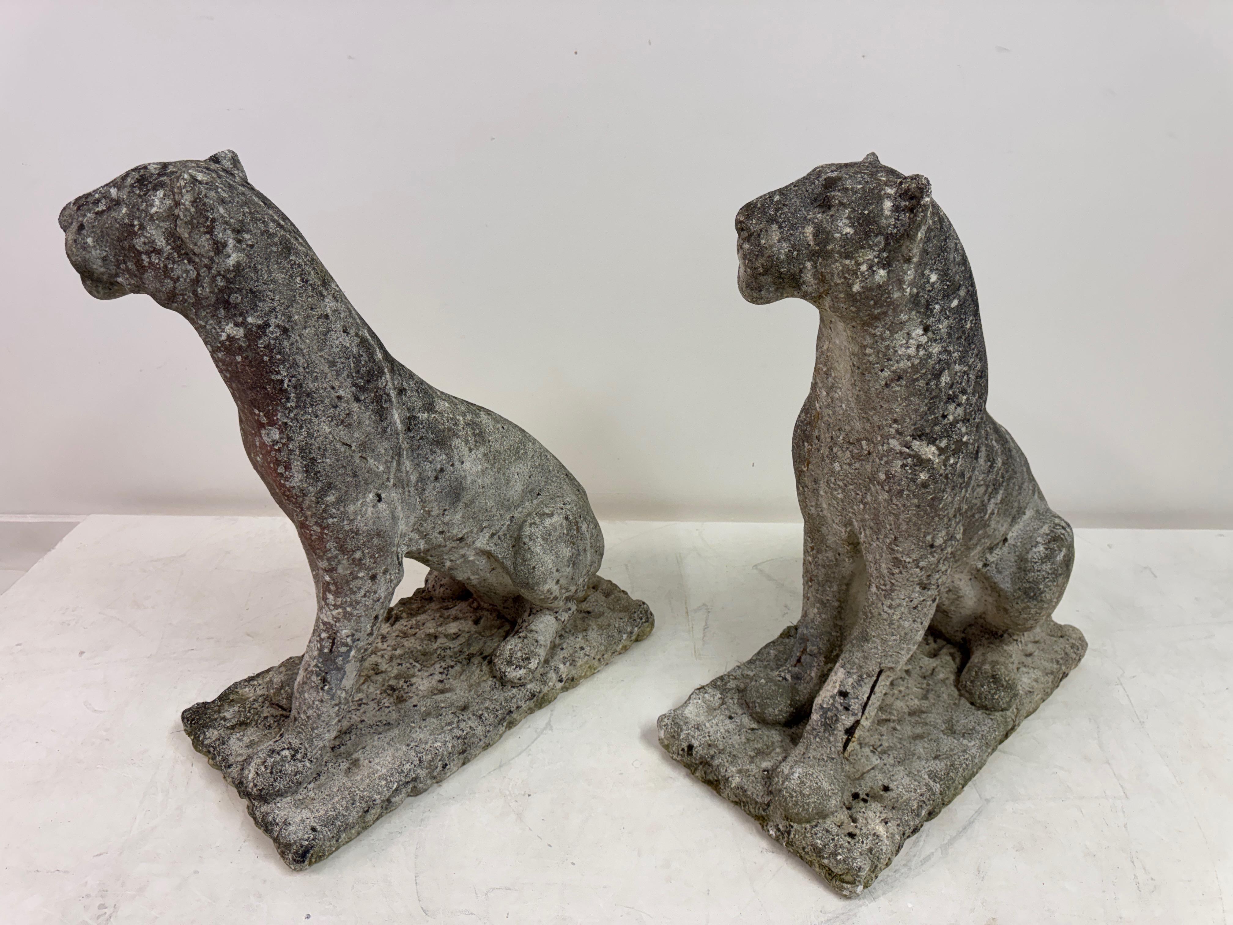 Paar große verwitterte Stein Panther oder Jaguare aus der Mitte des Jahrhunderts im Angebot 4