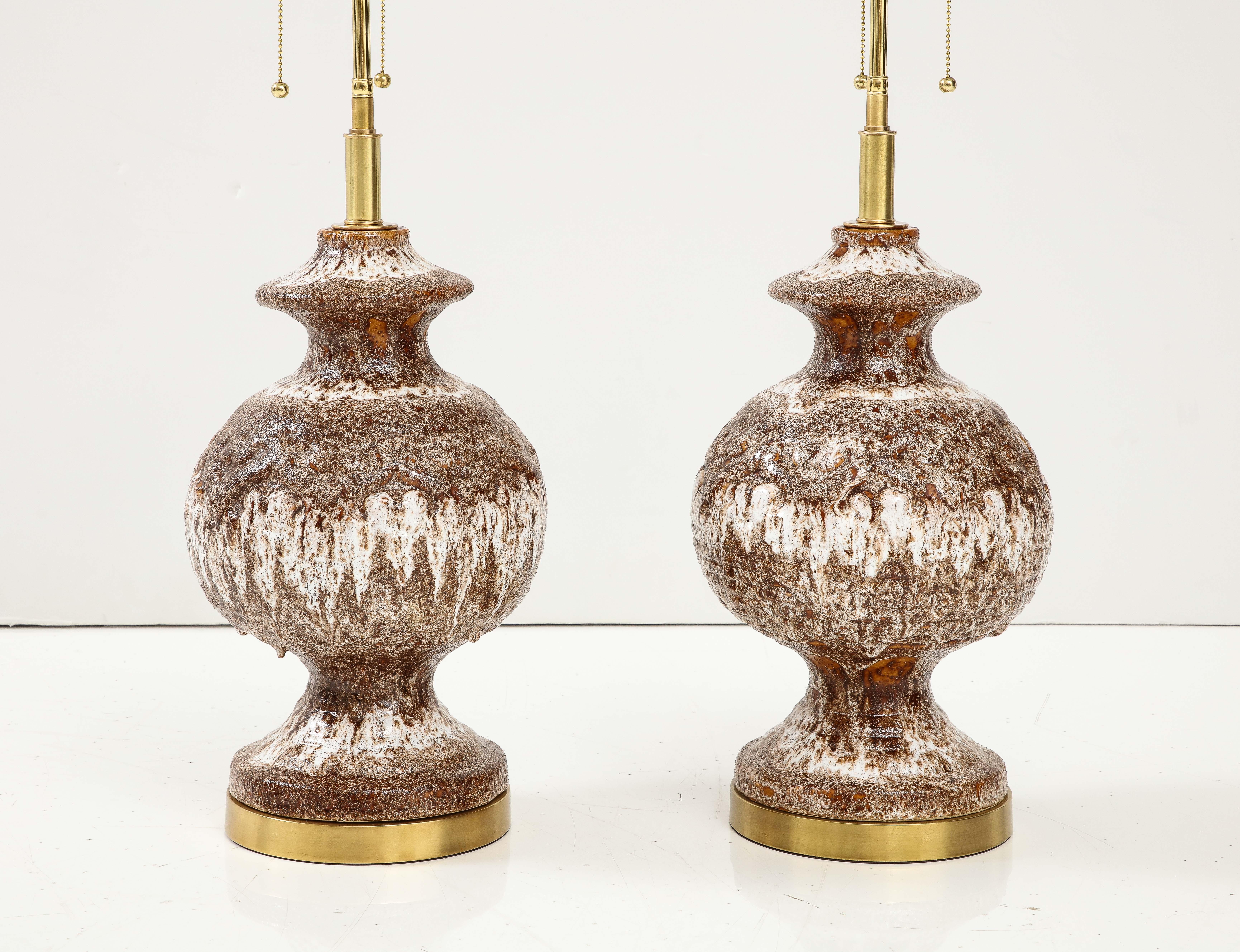 Brass Pair of Large Mid-Century West German ceramic Lamps. For Sale