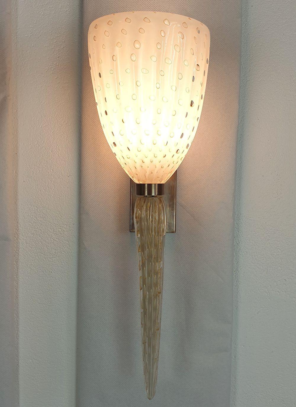 Mid Century Murano Glass White Large Sconces Venini Style - a pair In Excellent Condition In Dallas, TX