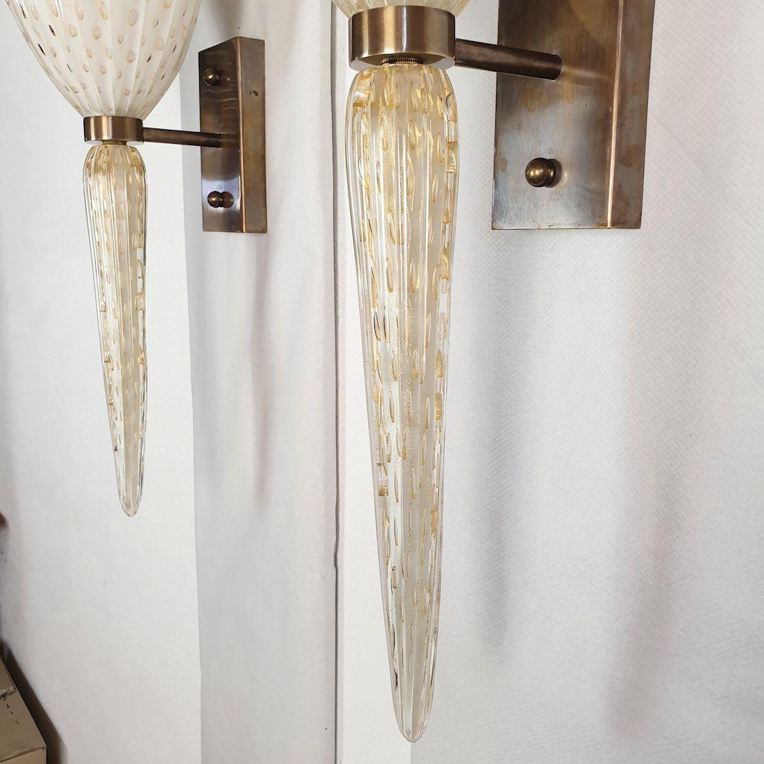 Mid Century Murano Glass White Large Sconces Venini Style - a pair 1