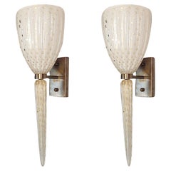 Mid Century Murano Glass White Large Sconces Venini Style - a pair
