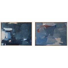 Paar große abstrakte Gemälde aus der Mitte des Jahrhunderts, signiert Antonio Angulo, 1979