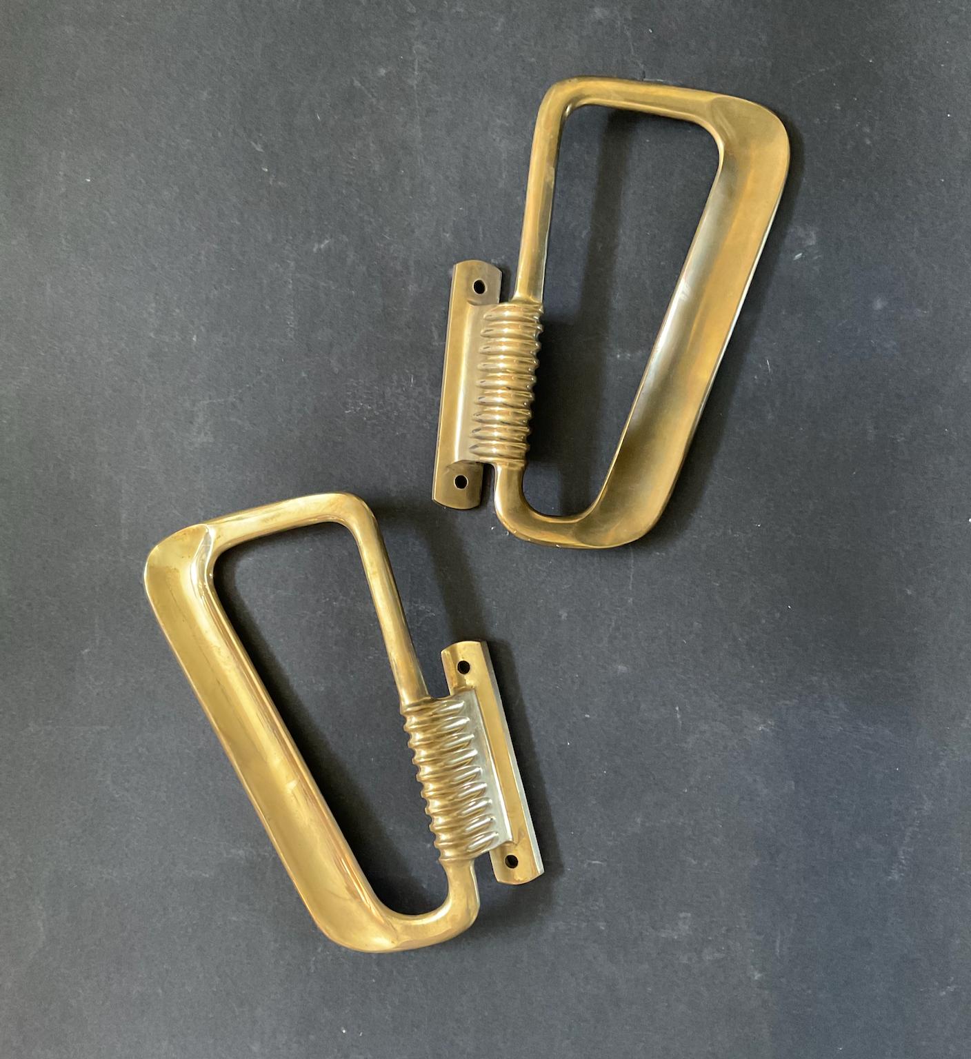 Mid-Century Modern Pair of Large Midcentury Brass Door Handles, Italy [I] For Sale