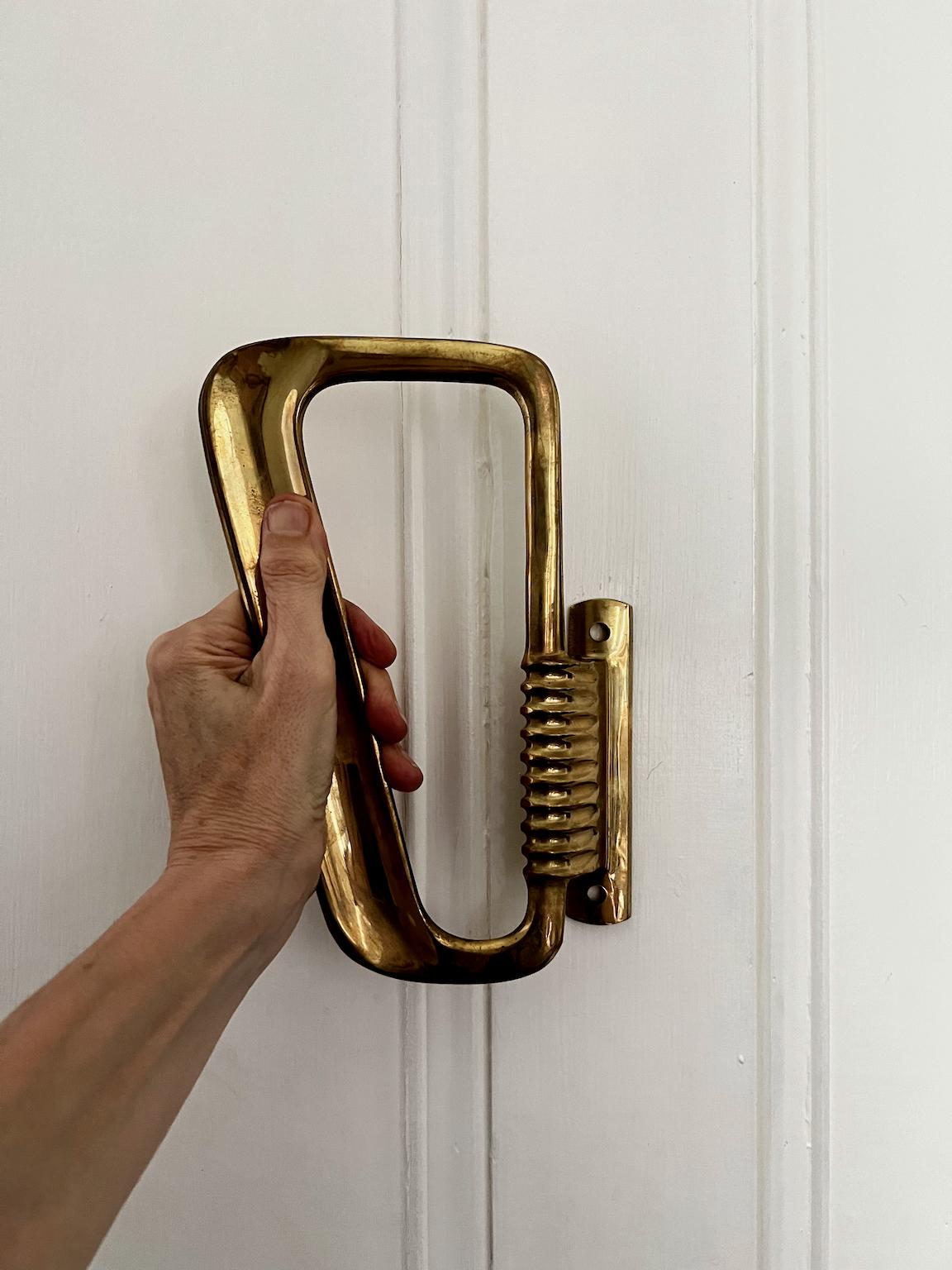 Italian Pair of Large Midcentury Brass Door Handles, Italy [I]
