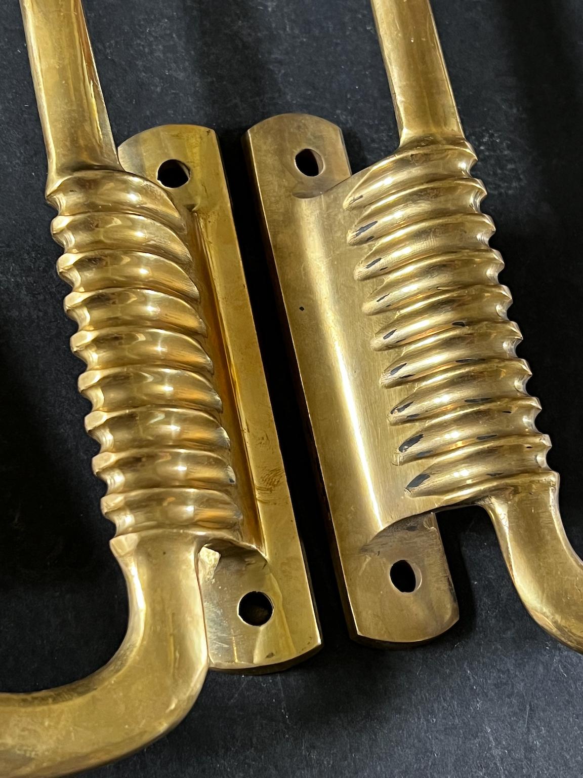 Pair of Large Midcentury Brass Door Handles, Italy [I] In Good Condition For Sale In London, GB