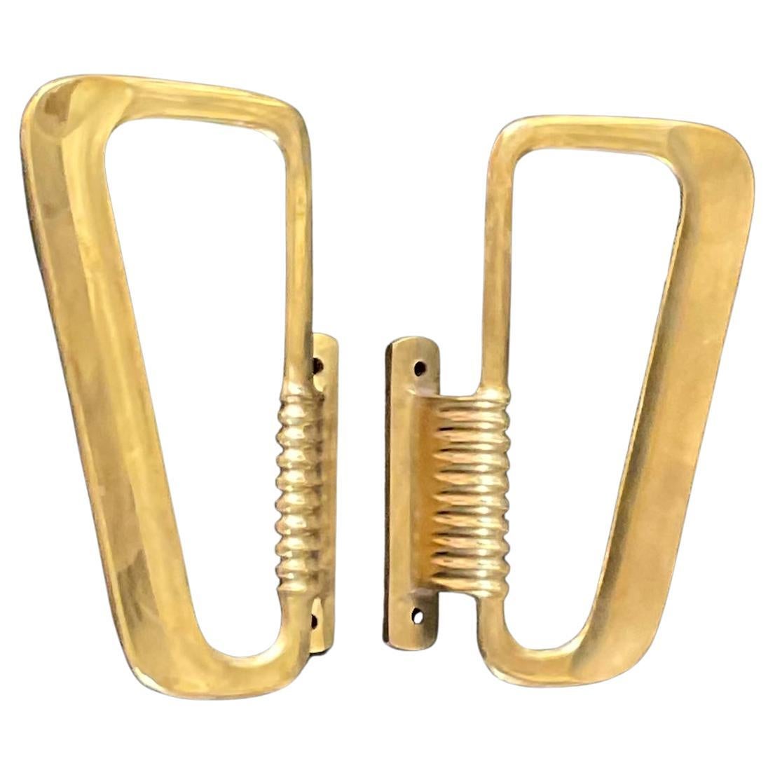Pair of Large Midcentury Brass Door Handles, Italy [I] For Sale