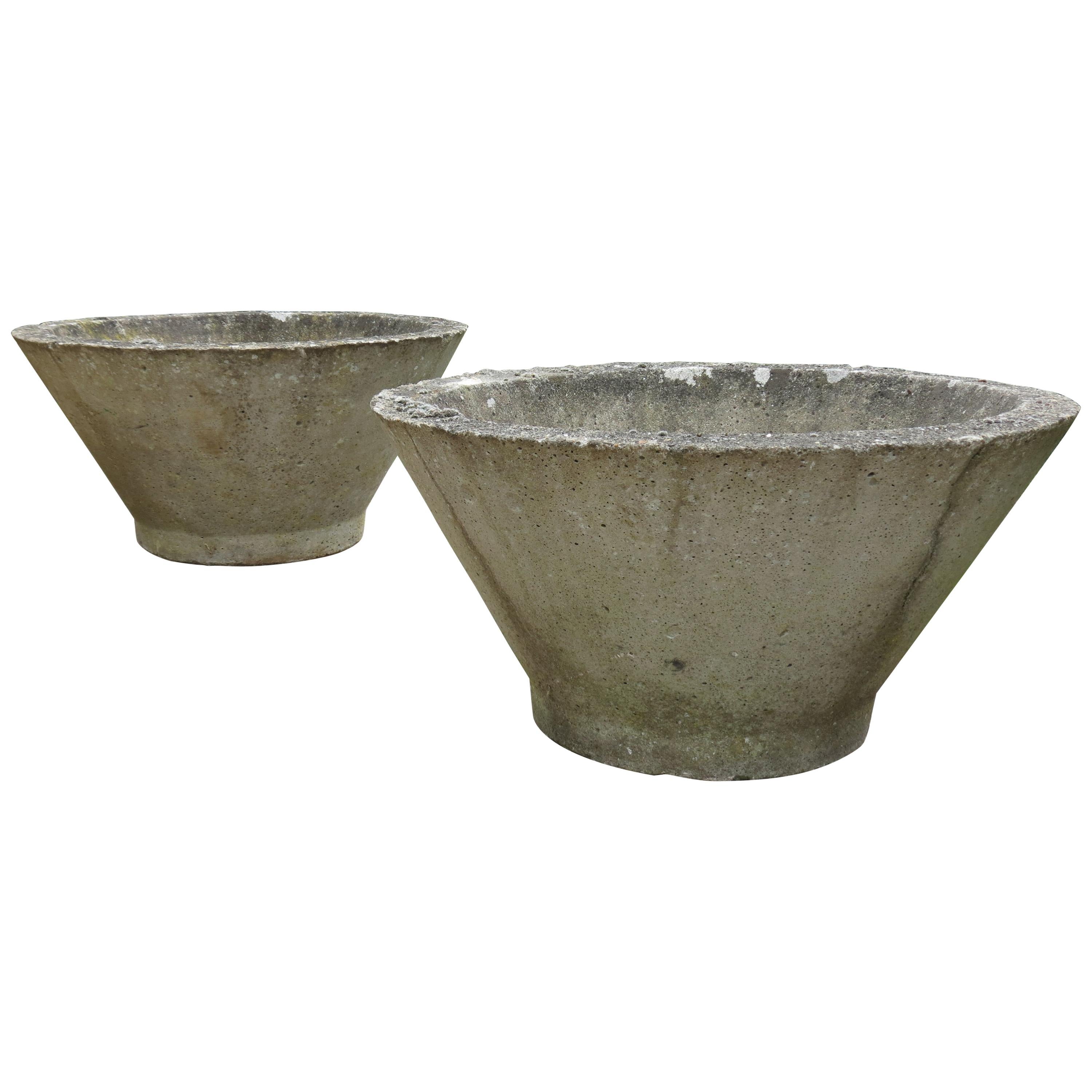 Pair of Large Midcentury Concrete Garden Plant Pots 1970s