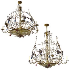 Pair of Large Midcentury Crystal Chandeliers, Sold Individually