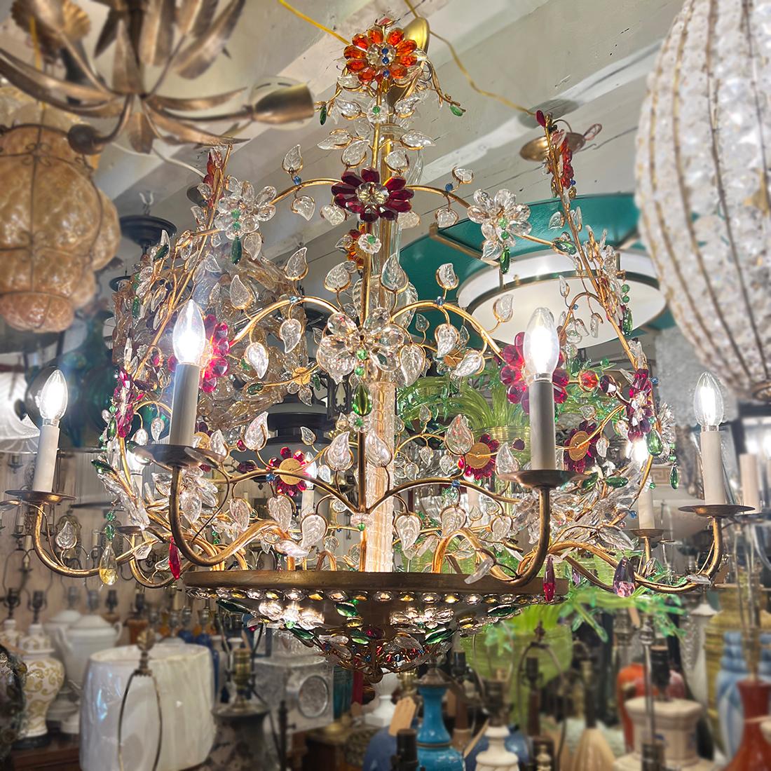 Pair of Large Midcentury Crystal Chandeliers.Sold Individually For Sale 6