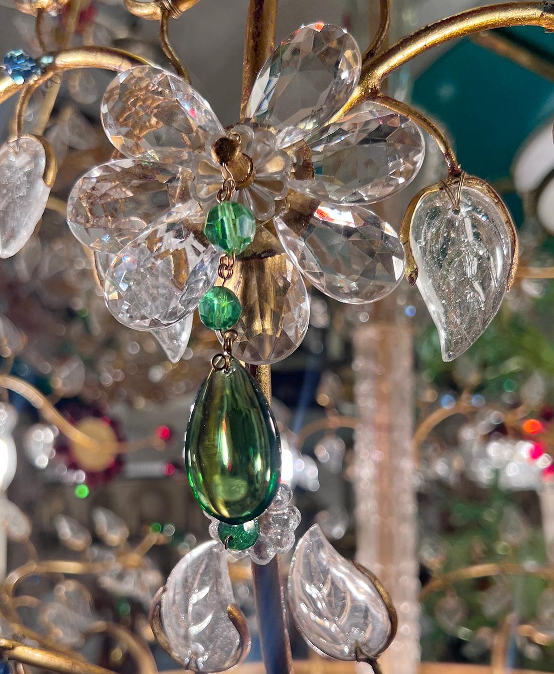 Gilt Pair of Large Midcentury Crystal Chandeliers.Sold Individually For Sale