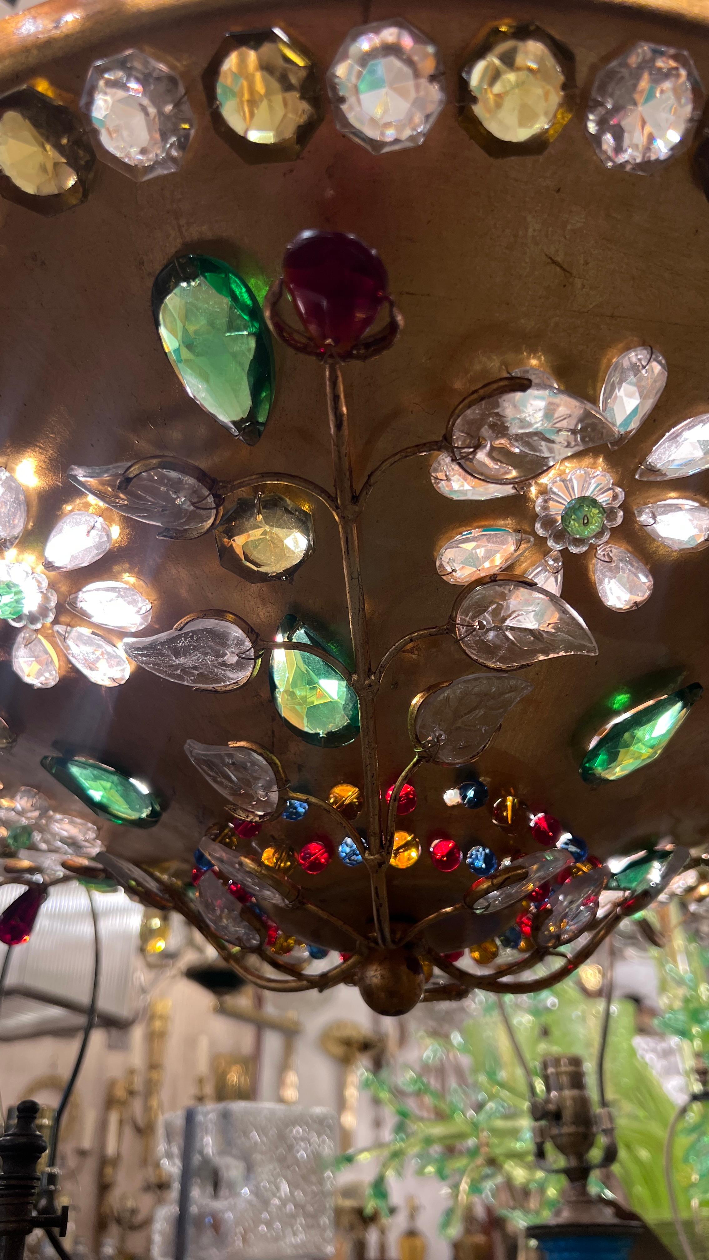 Metal Pair of Large Midcentury Crystal Chandeliers.Sold Individually For Sale