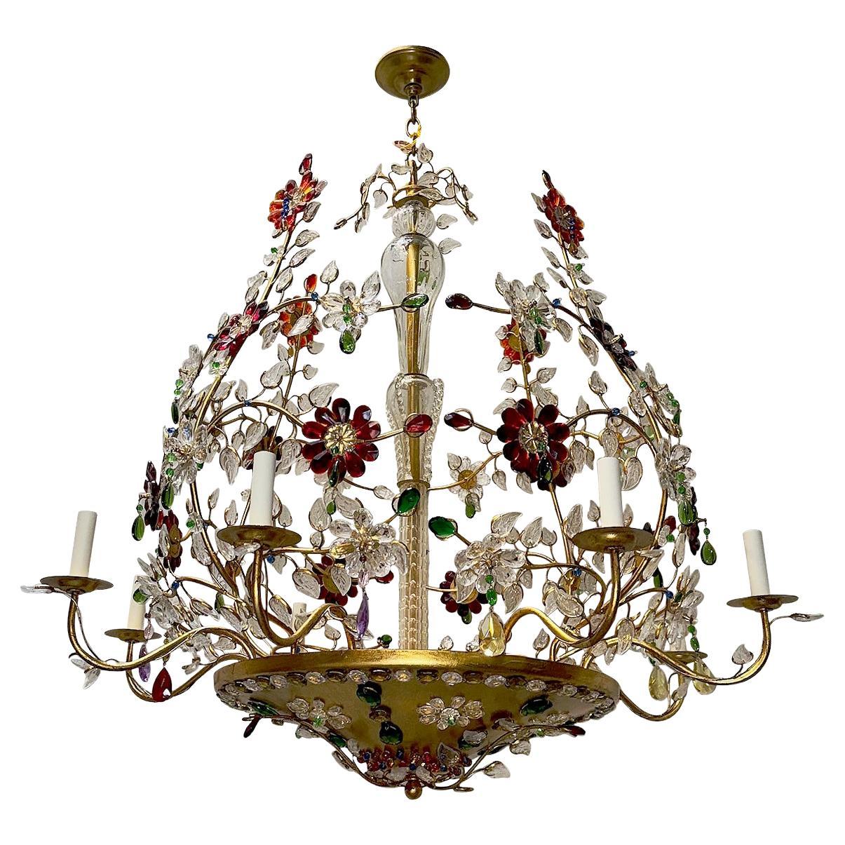 Pair of Large Midcentury Crystal Chandeliers.Sold Individually For Sale