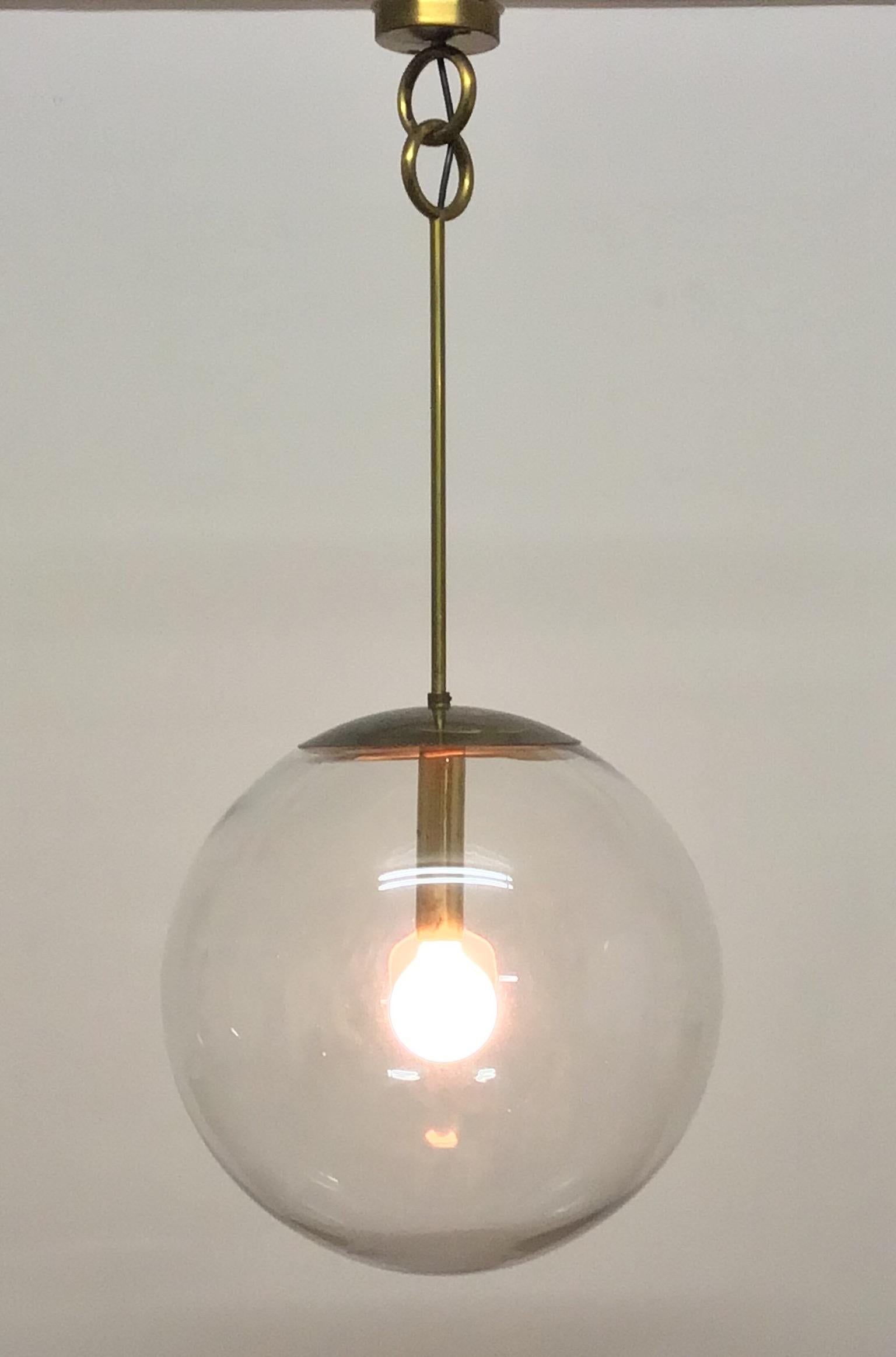 Pair of Large Midcentury Glass Globes Pendants, Germany, circa 1960s In Good Condition In Wiesbaden, Hessen