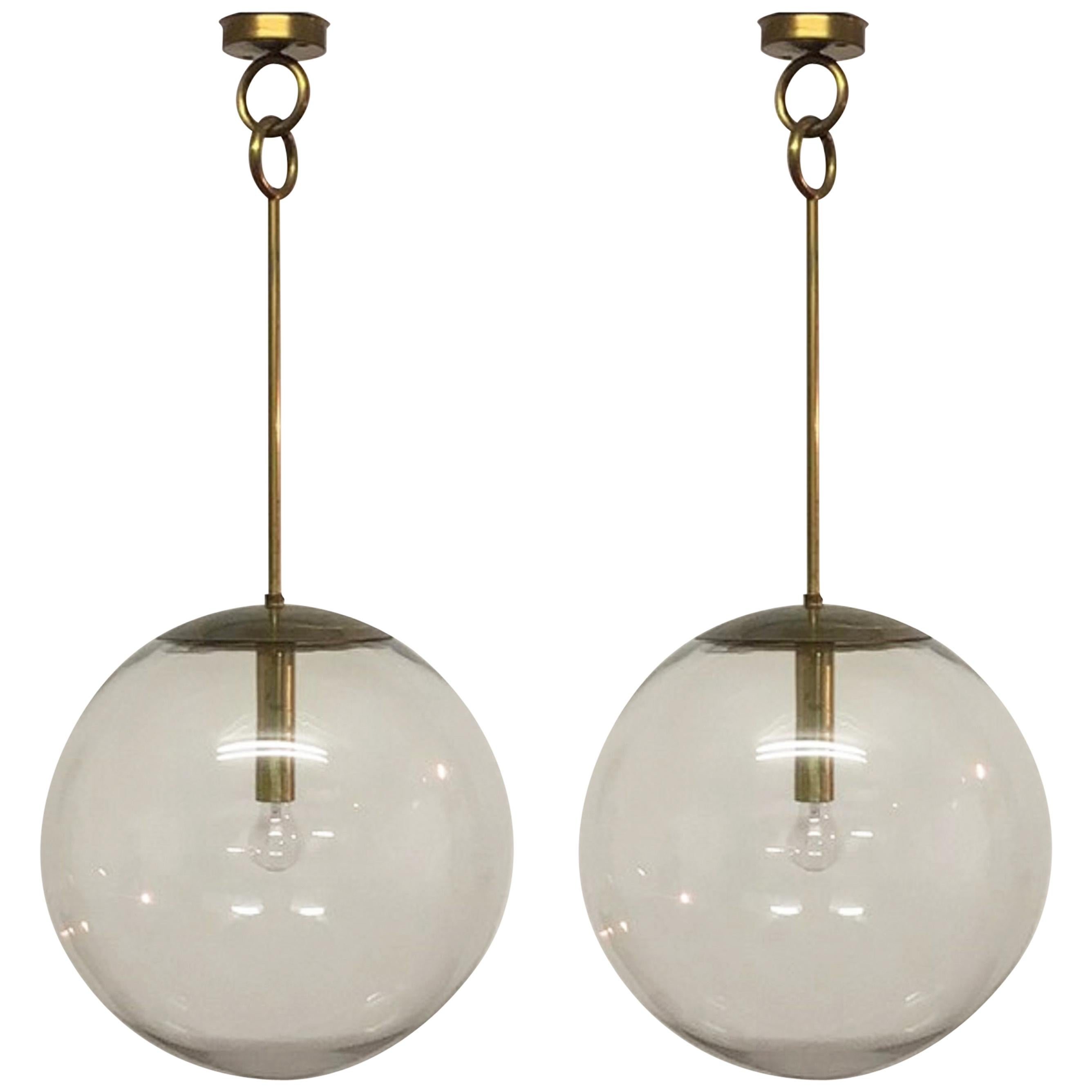 Pair of Large Midcentury Glass Globes Pendants, Germany, circa 1960s