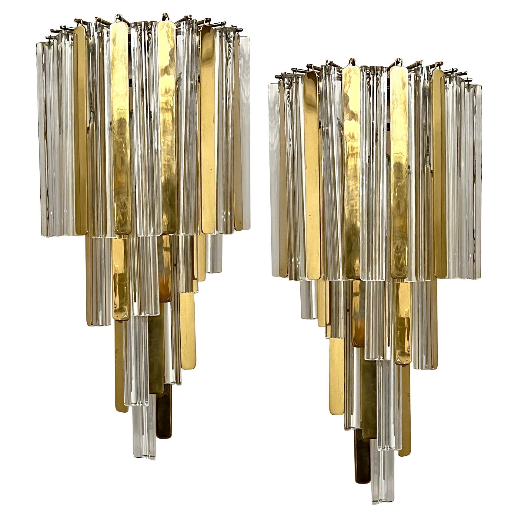 Pair of Large Midcentury Glass Sconces For Sale
