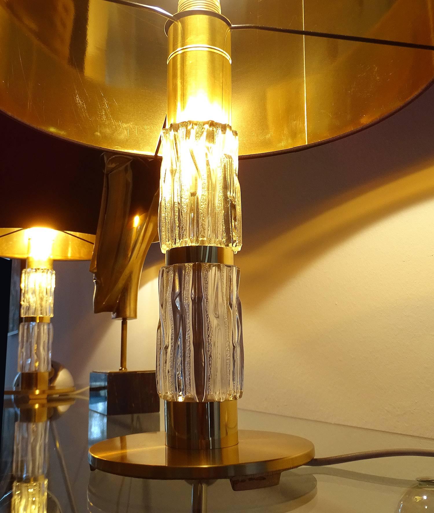 Mid Century Pair Modern Kaiser Glass Table Lamps, Gold Brass Black, 60s For Sale 4