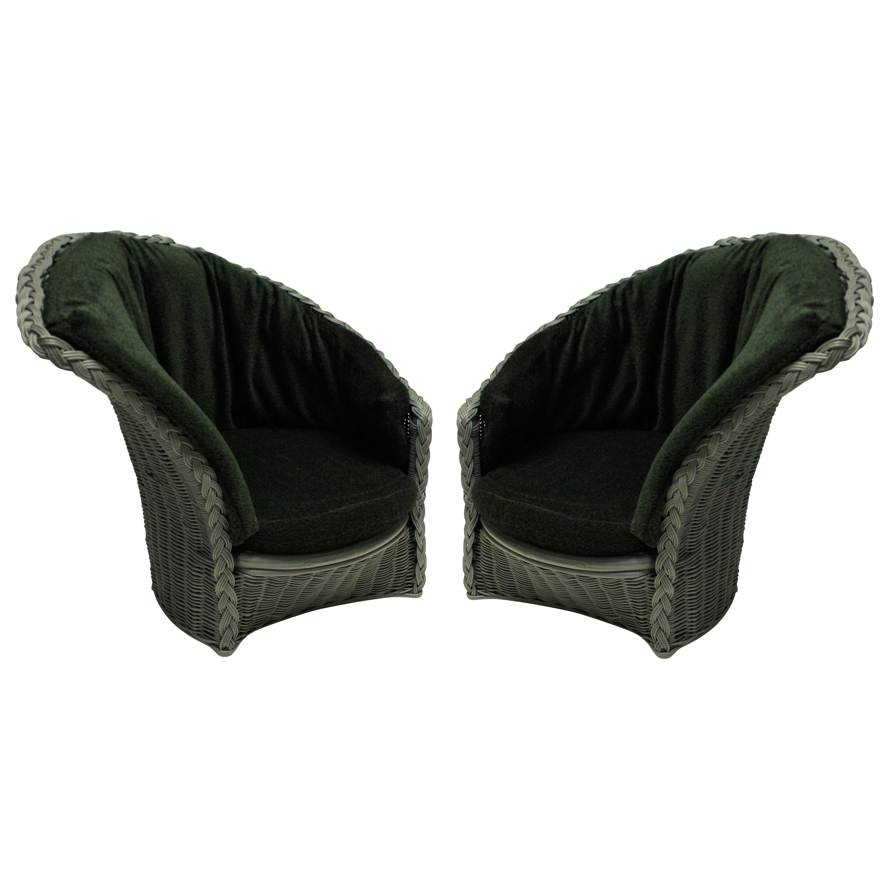 Pair of Large Midcentury Italian Rattan Lounge Chairs