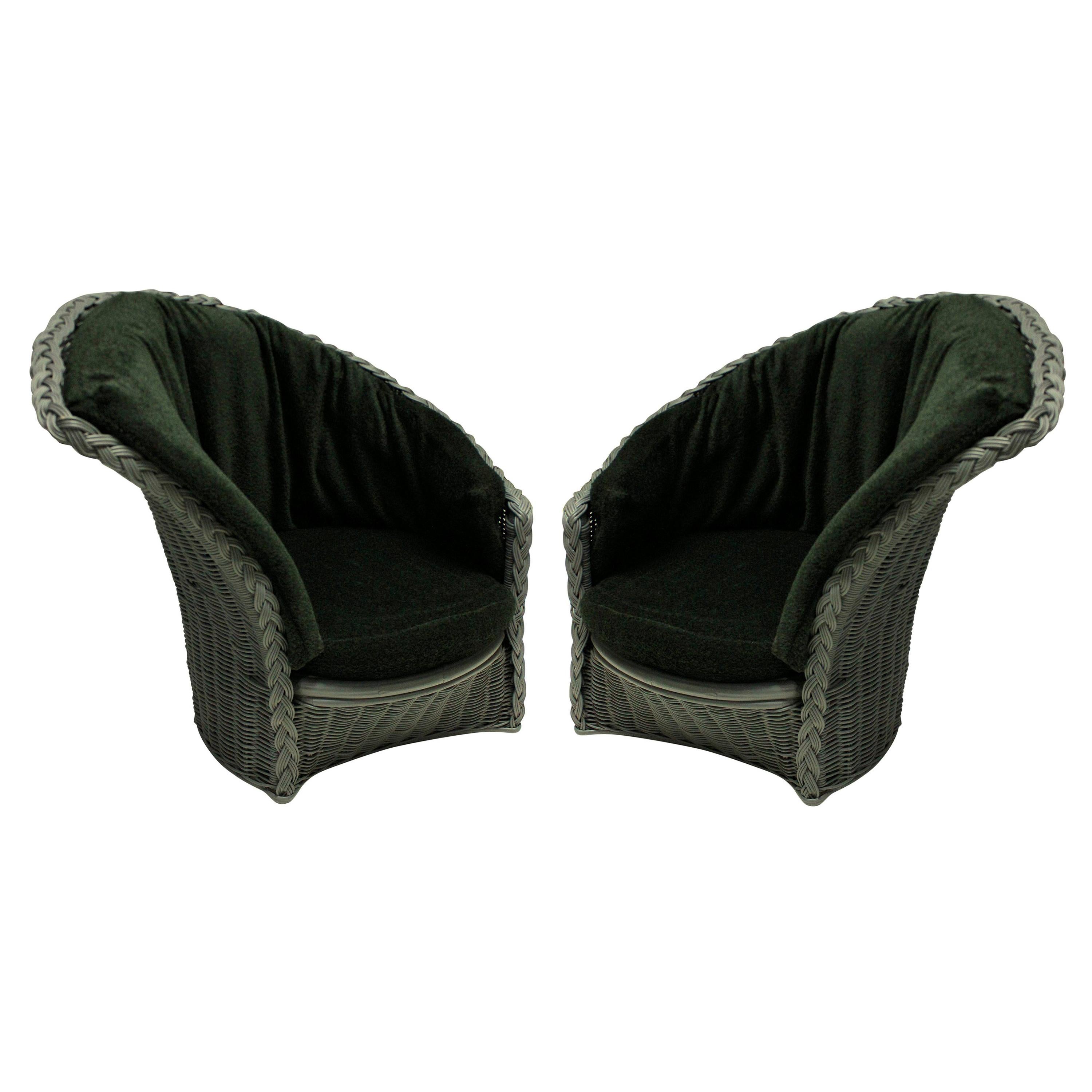 Pair of Large Midcentury Italian Rattan Lounge Chairs