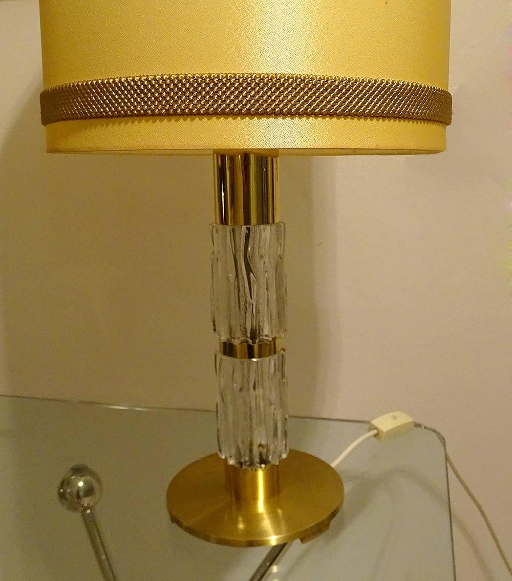 Pair Very Large Sideboard Credenza Kaiser Table Lamps Lights, Glass Brass, 1960s For Sale 7