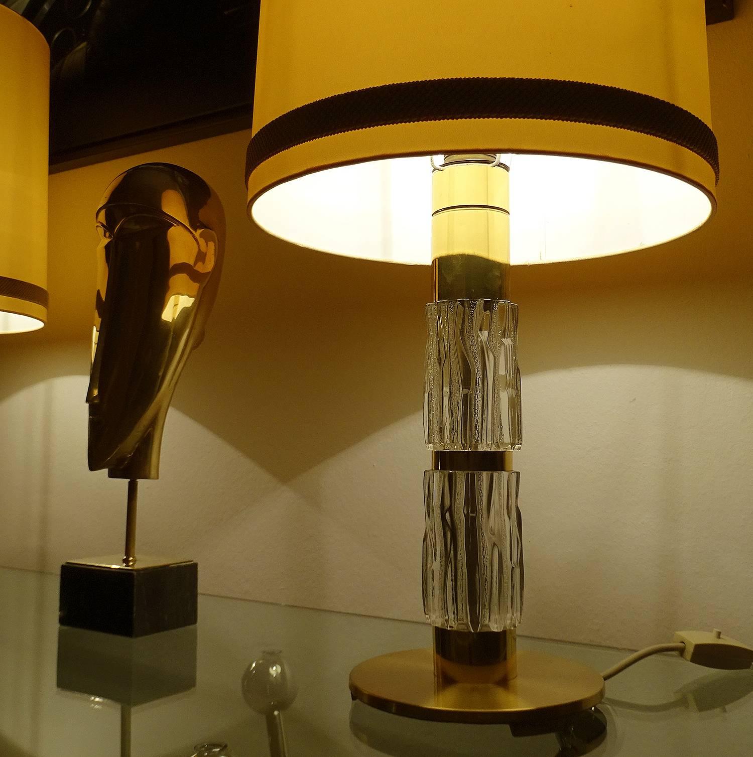 Pair Very Large Sideboard Credenza Kaiser Table Lamps Lights, Glass Brass, 1960s In Good Condition For Sale In Bremen, DE