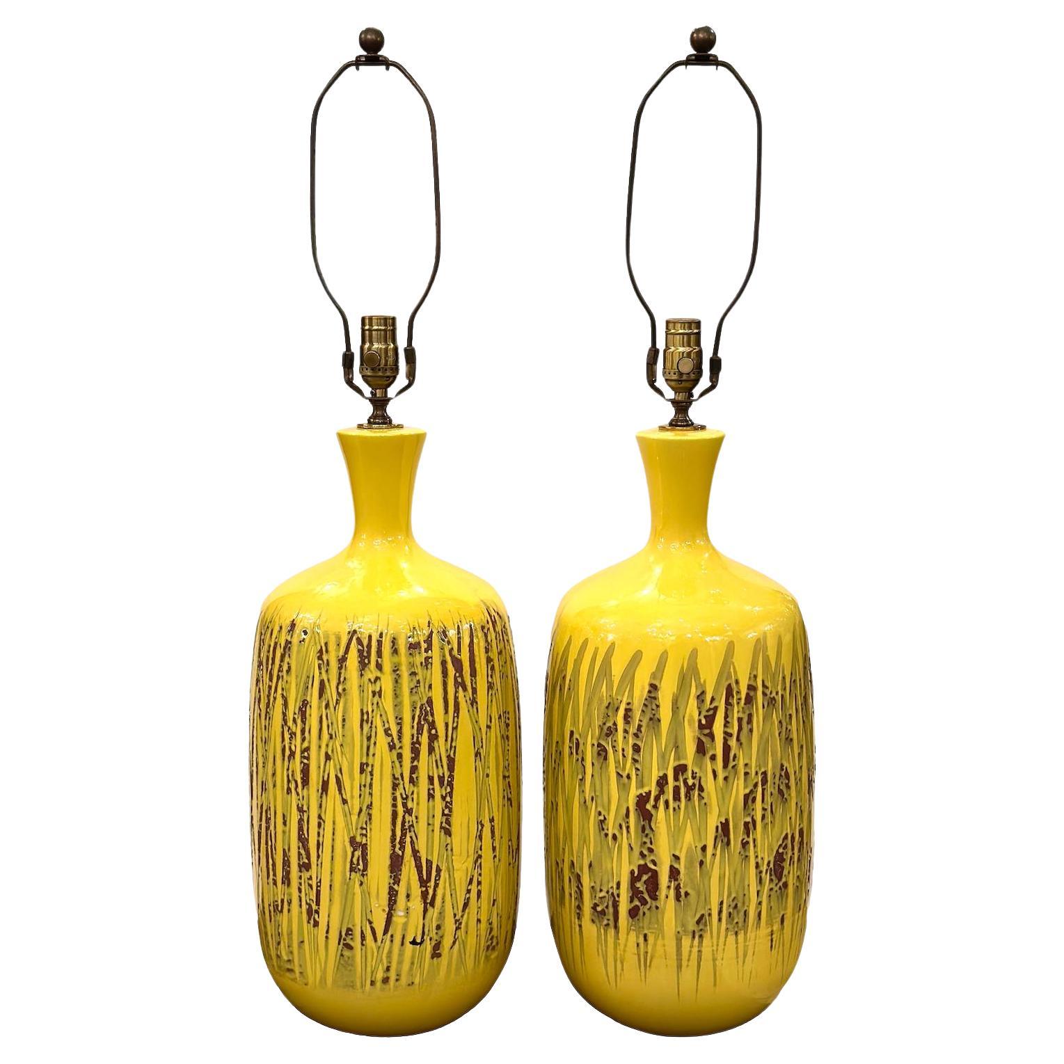 Pair of Large Yellow Midcentury Lamps