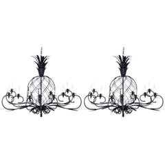 Retro Pair of Large Midcentury Metal Pineapple Chandeliers