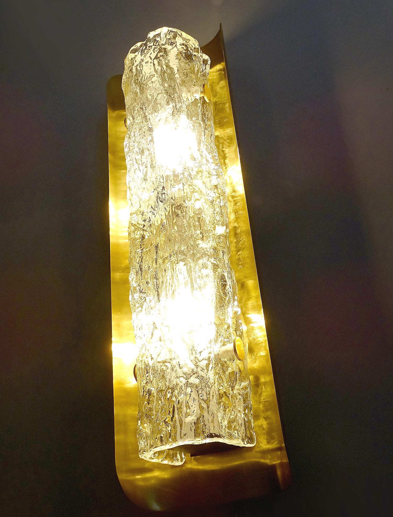 Pair MidCentury Kaiser Murano Glass Brass Mirror Vanity Sconces Wall Lights 6