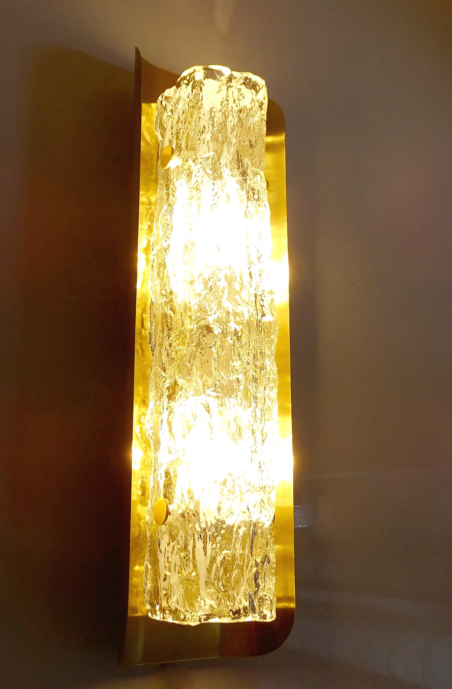 Pair MidCentury Kaiser Murano Glass Brass Mirror Vanity Sconces Wall Lights 1