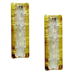 Pair MidCentury Kaiser Murano Glass Brass Mirror Vanity Sconces Wall Lights