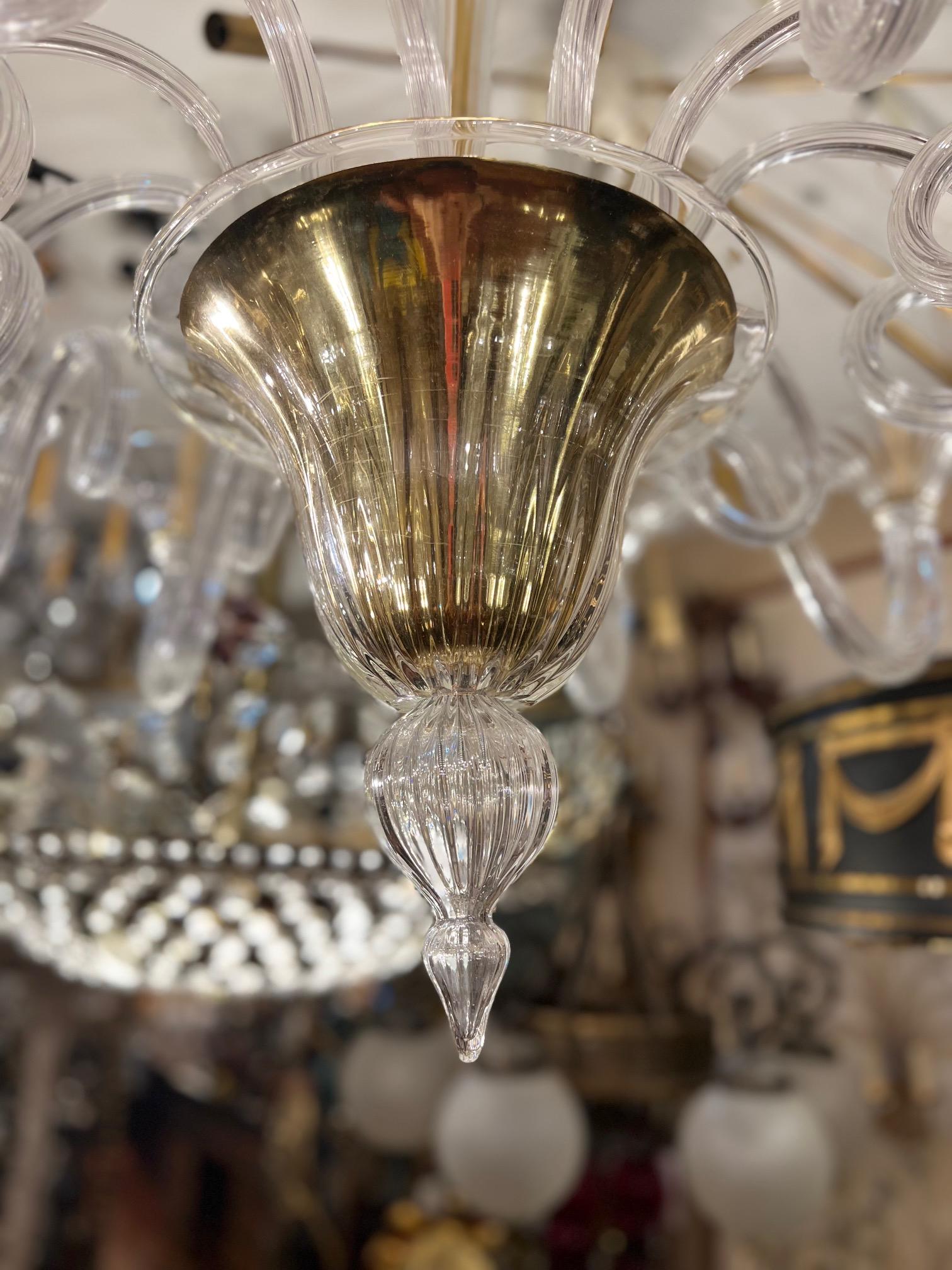 Mid-20th Century Pair of Large Midcentury Murano Glass Chandeliers, Sold Individually For Sale