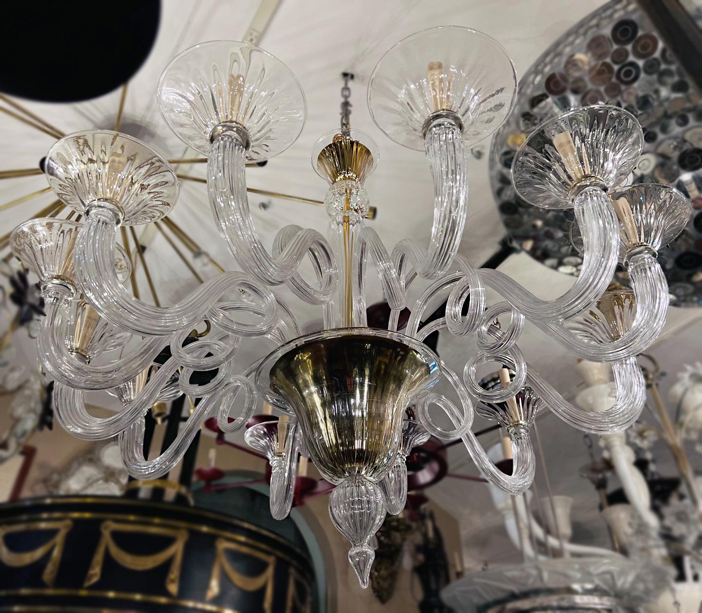 Pair of Large Midcentury Murano Glass Chandeliers, Sold Individually For Sale 2