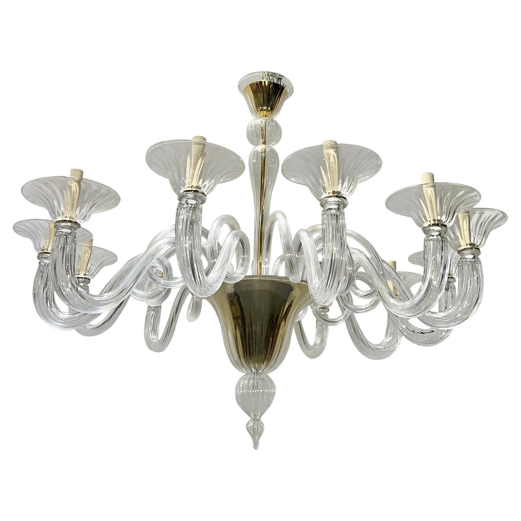 Pair of Large Midcentury Murano Glass Chandeliers, Sold Individually For Sale