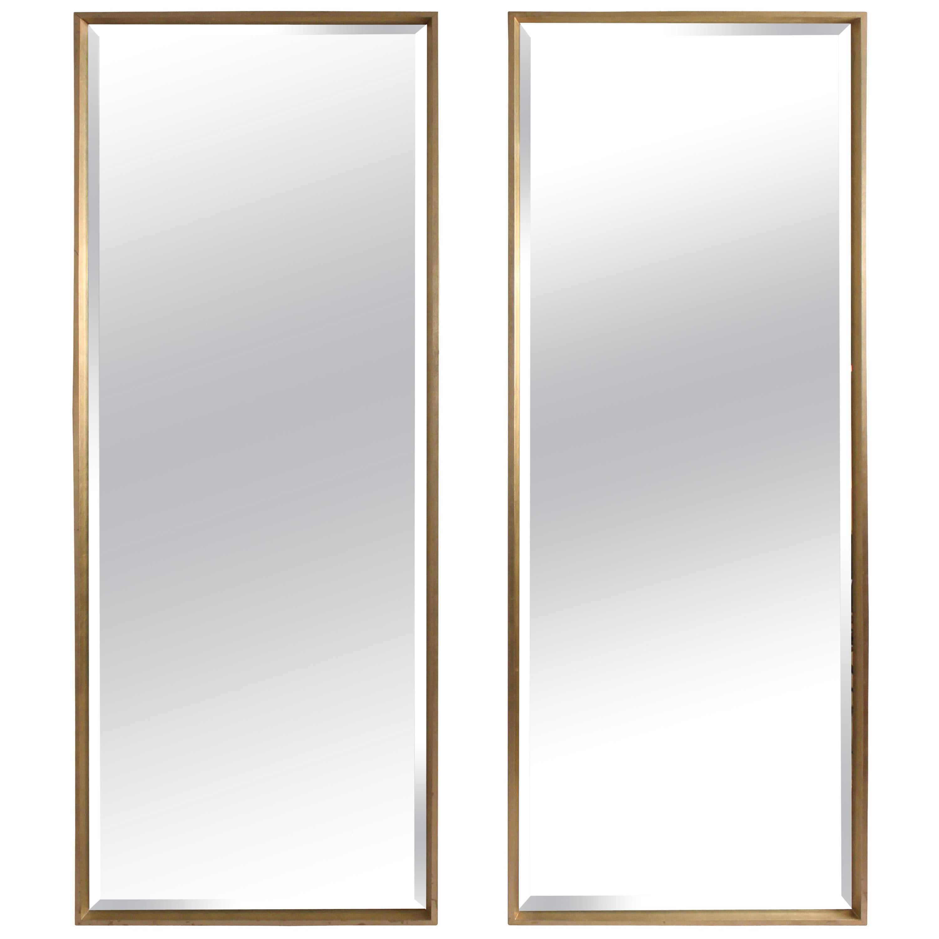Pair of Large Midcentury Style Silver Gilt Modern Full Length Mirrors For Sale