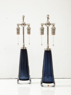 Paire de grandes lampes MidNight / Sapphire Blue de Carl Fagerlund pour Orrefors.