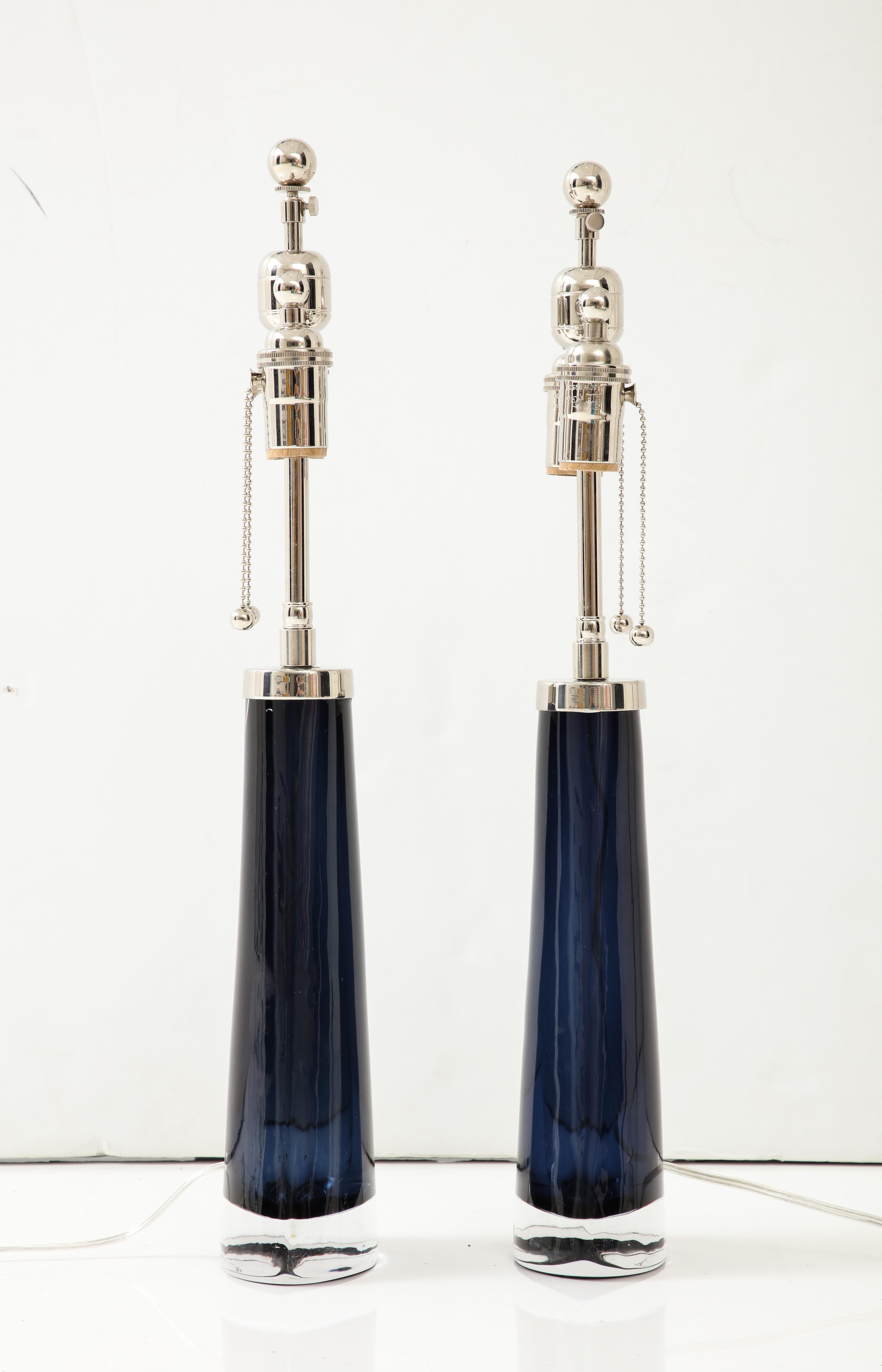 Scandinavian Modern Pair of Large MidNight / Sapphire Blue Lamps by Carl Fagerlund for Orrefors.