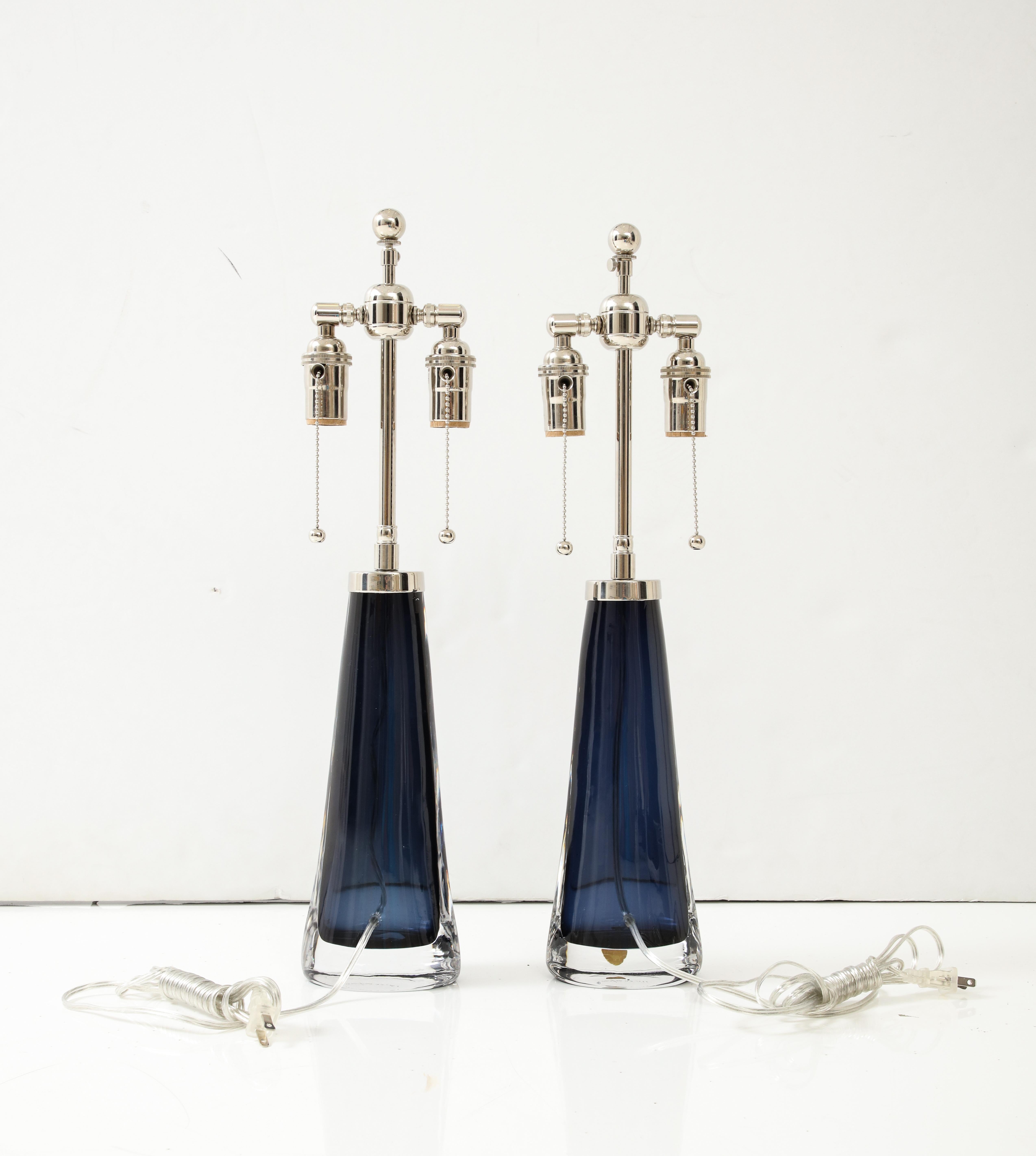 Pair of Large MidNight / Sapphire Blue Lamps by Carl Fagerlund for Orrefors. 2