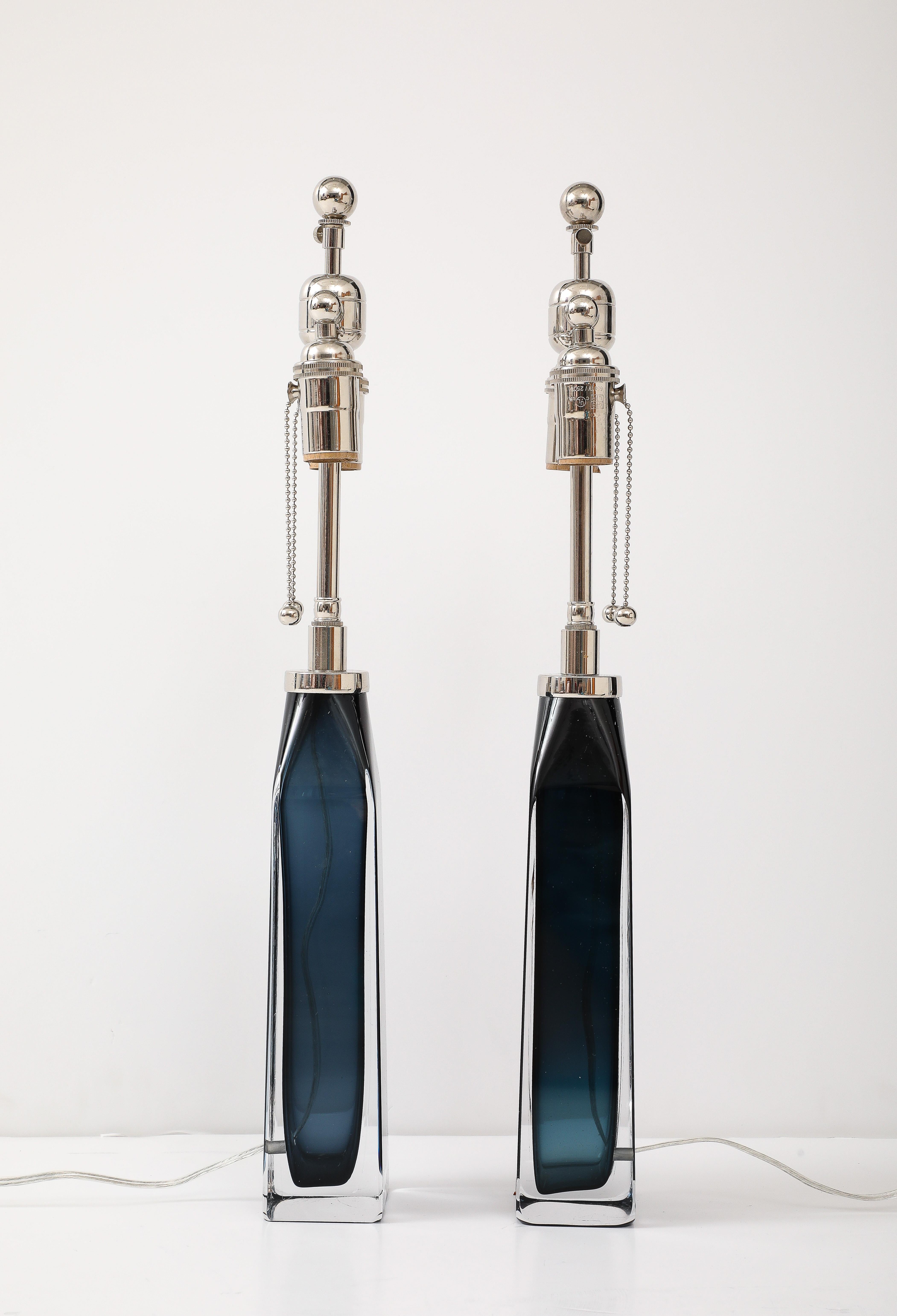 Pair of Large Mild-Night Blue lamps designed By Carl Fagerlund for Orrefors. In Good Condition For Sale In New York, NY