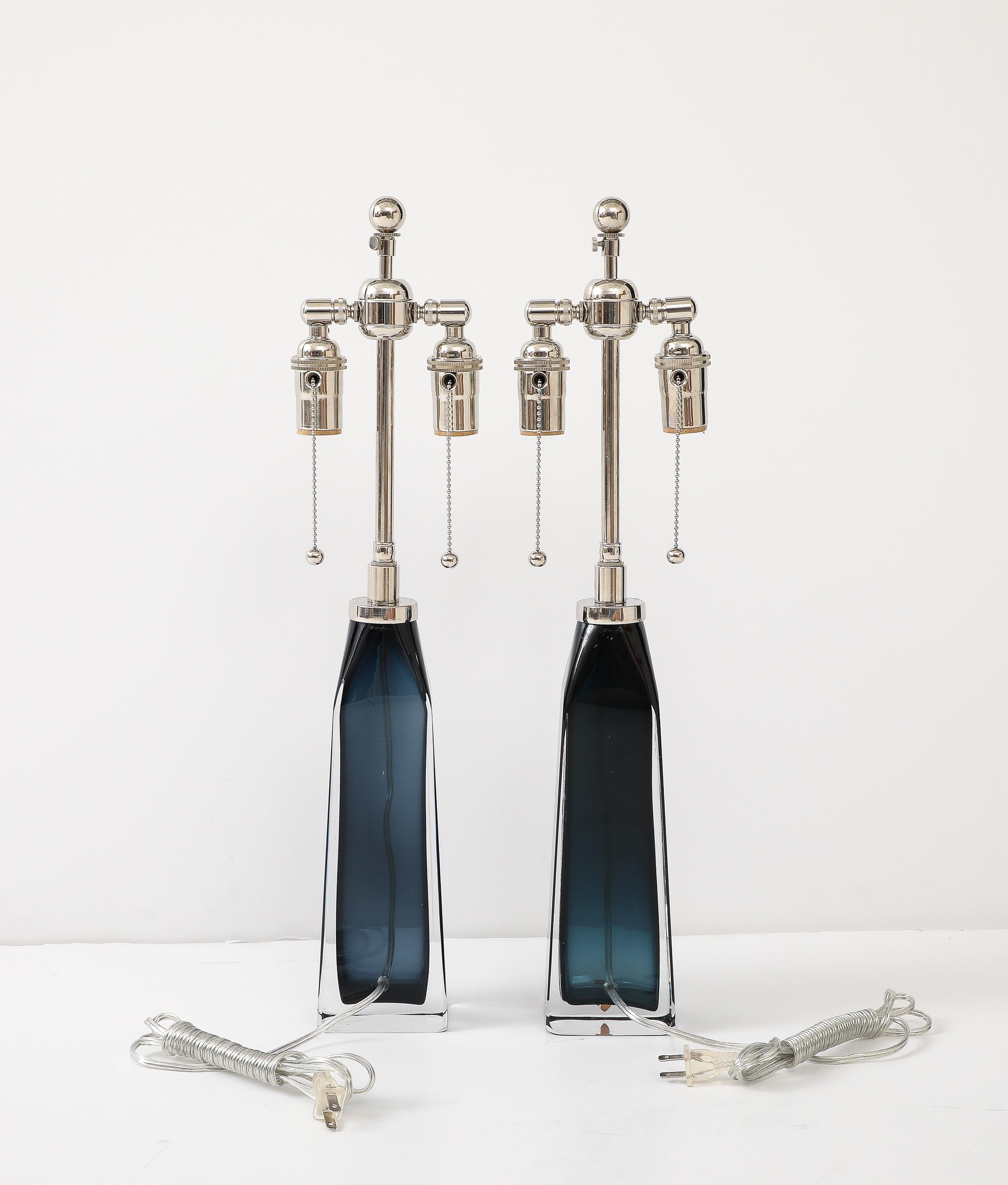 Pair of Large Mild-Night Blue lamps designed By Carl Fagerlund for Orrefors. For Sale 2