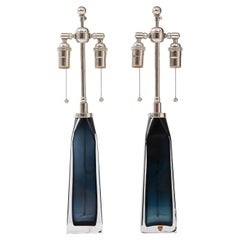 Pair of Large Mild-Night Blue lamps designed By Carl Fagerlund for Orrefors.