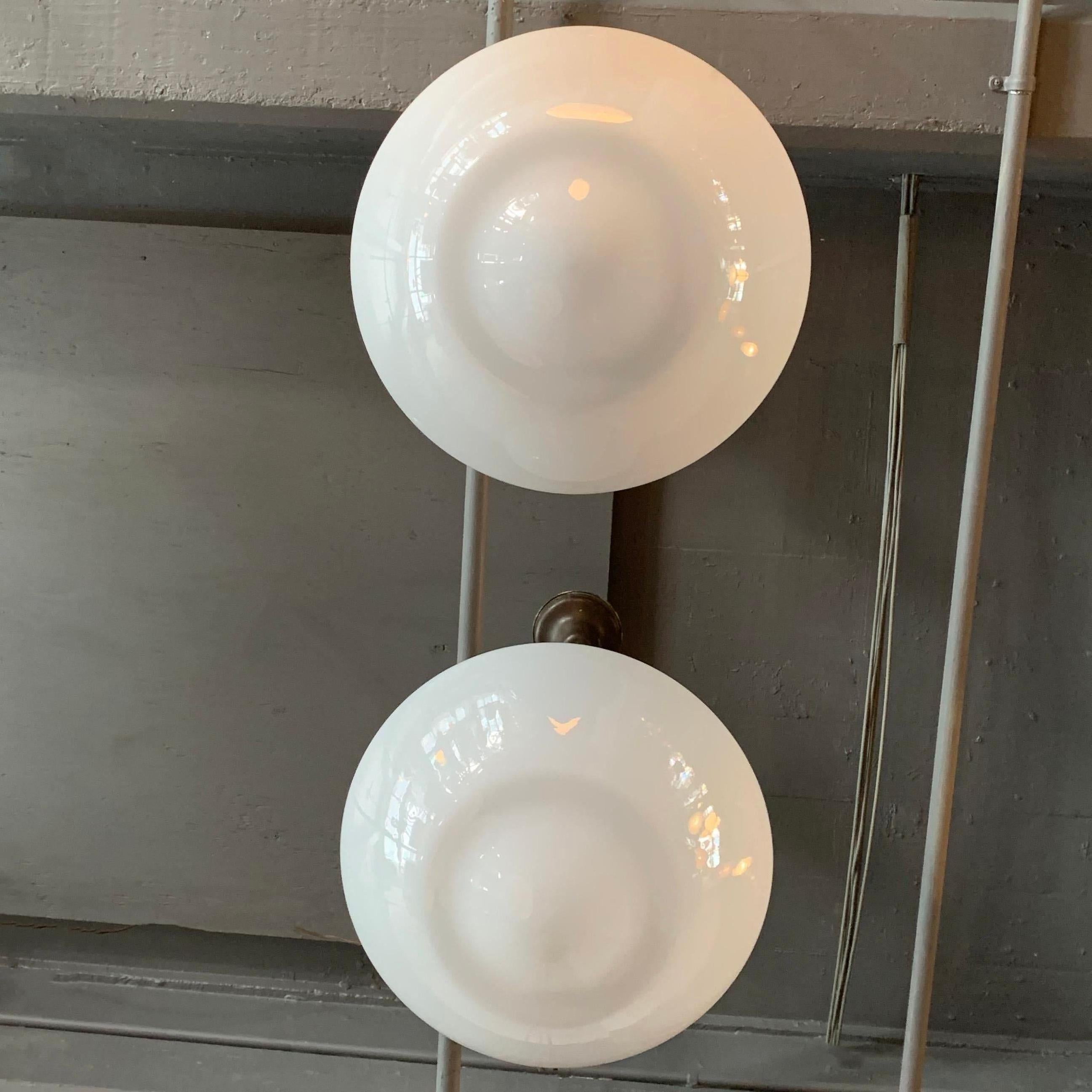 Pair of Large Milk Glass Library Pendant Lights 1