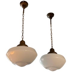 Pair of Large Milk Glass Library Pendant Lights