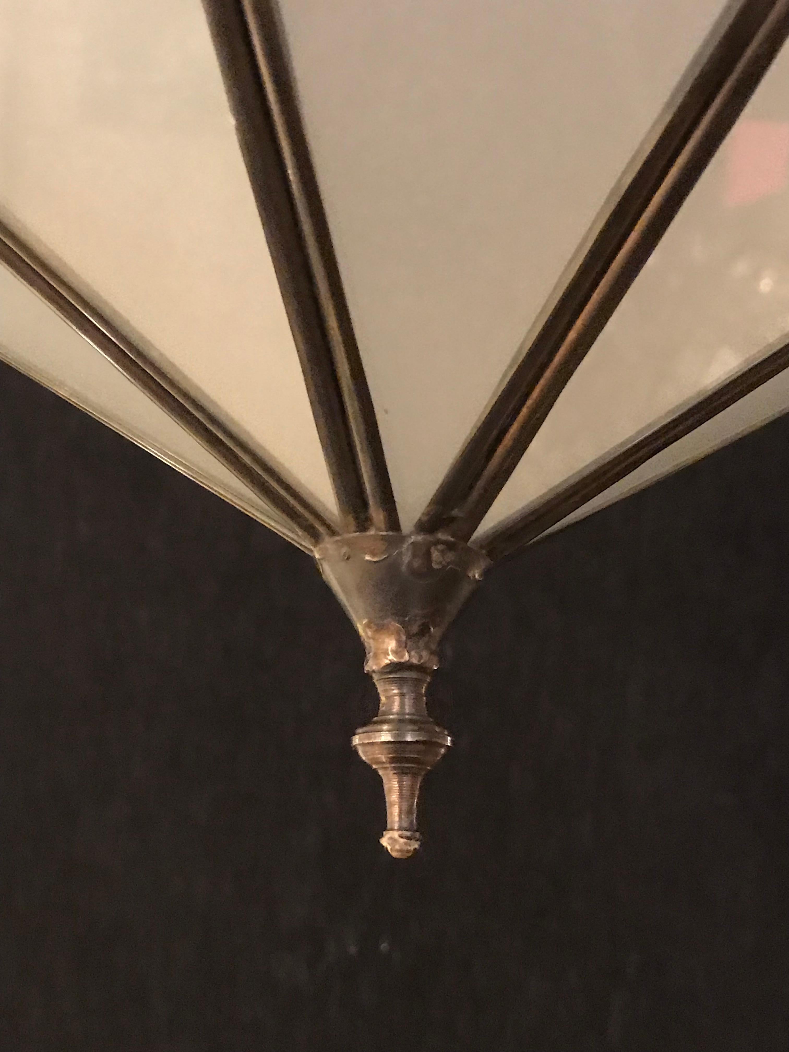 Pair of Large Milk Glass Octagonal Pendants/ Lanterns or Ceiling Fixtures 8