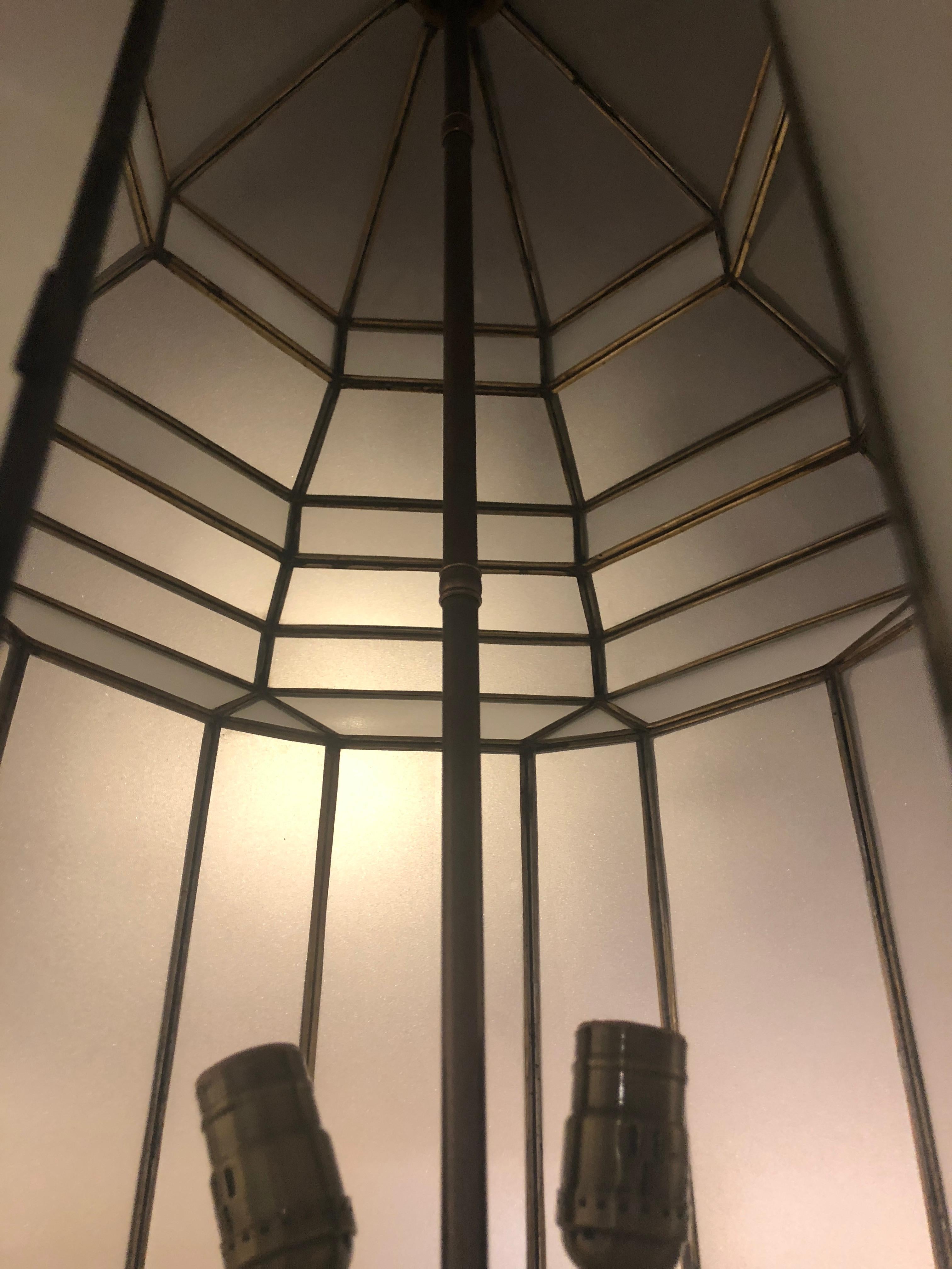 Pair of Large Milk Glass Octagonal Pendants/ Lanterns or Ceiling Fixtures 10