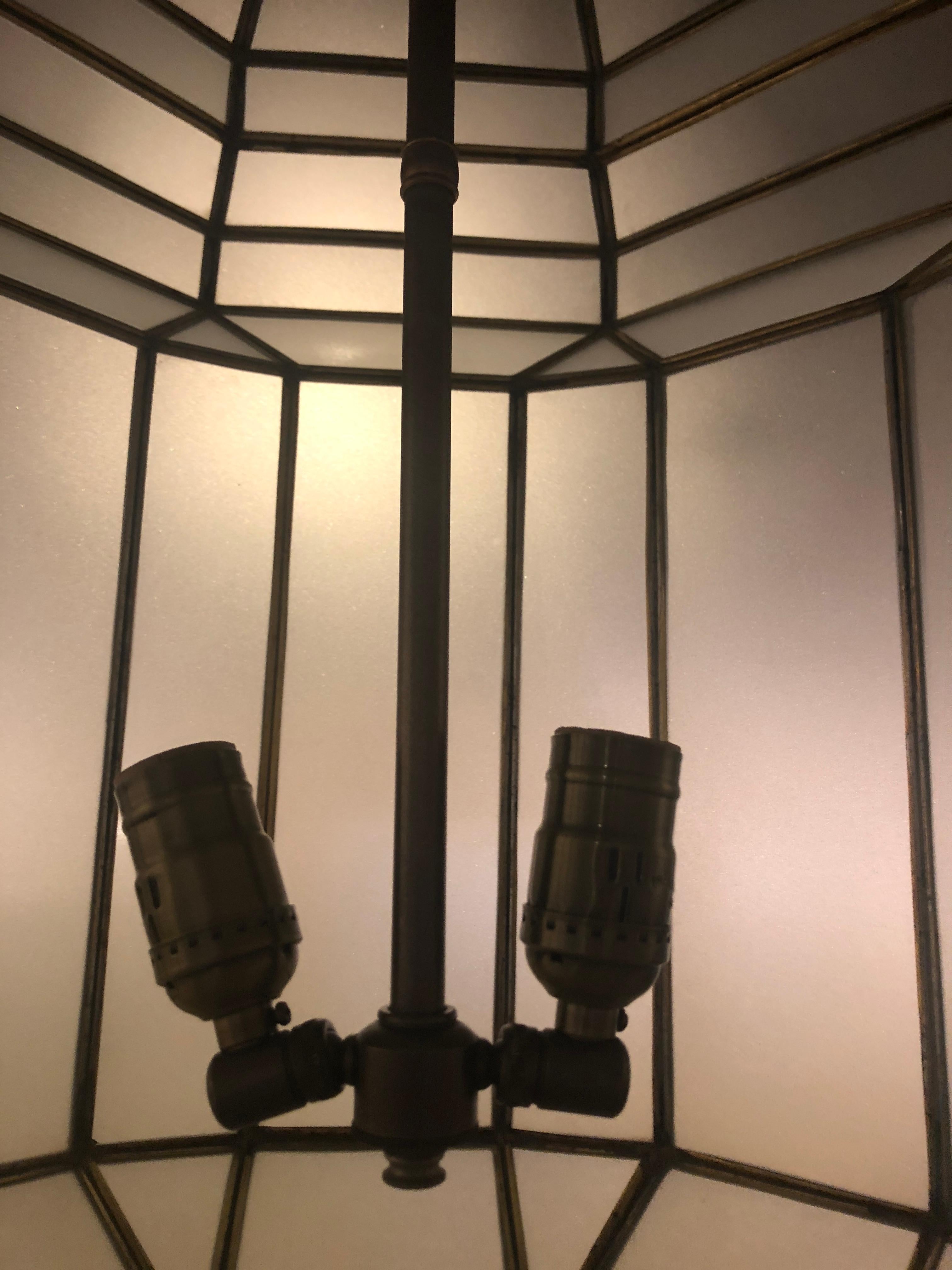 Pair of Large Milk Glass Octagonal Pendants/ Lanterns or Ceiling Fixtures 11