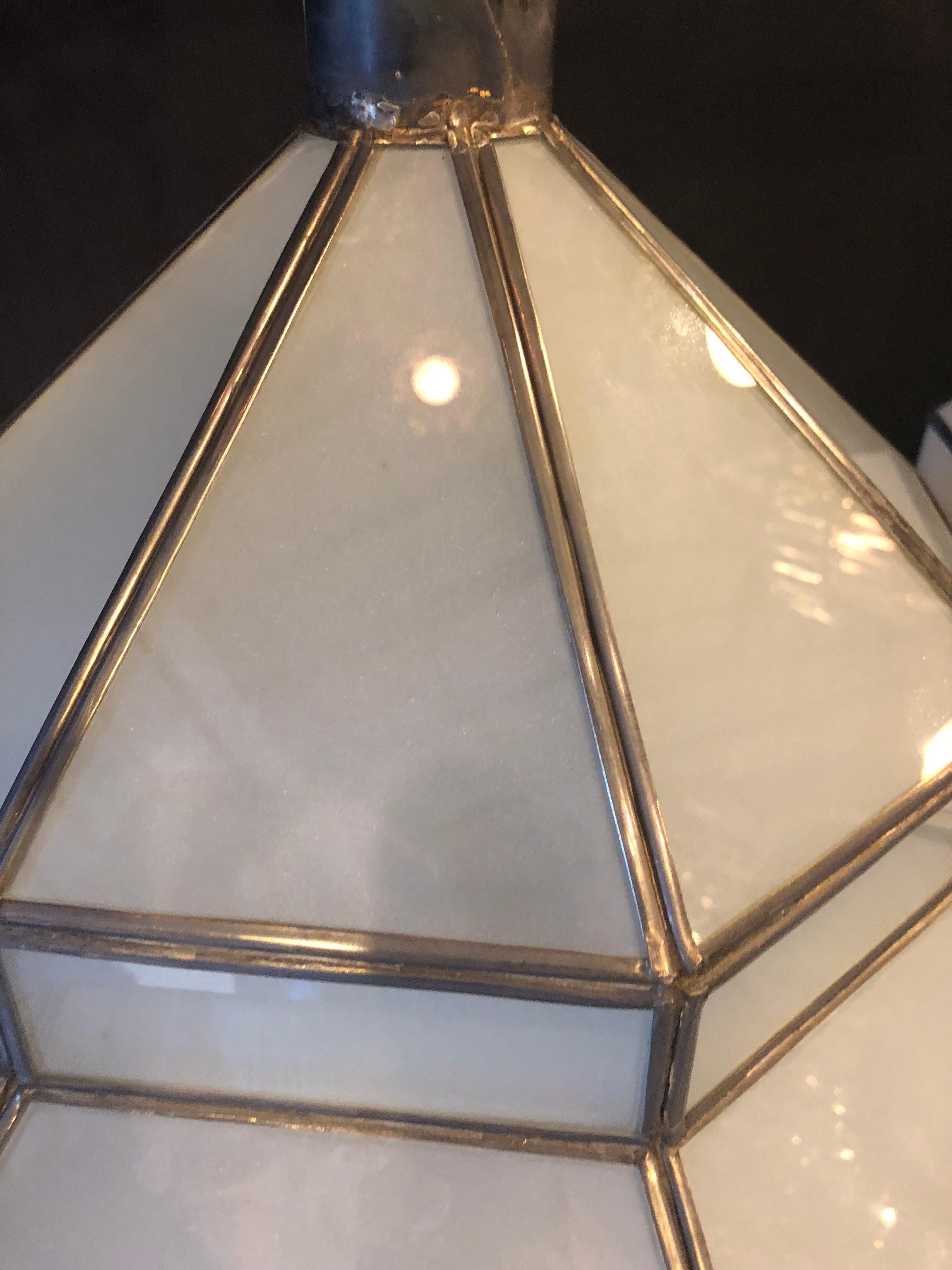 Pair of Large Milk Glass Octagonal Pendants/ Lanterns or Ceiling Fixtures 1
