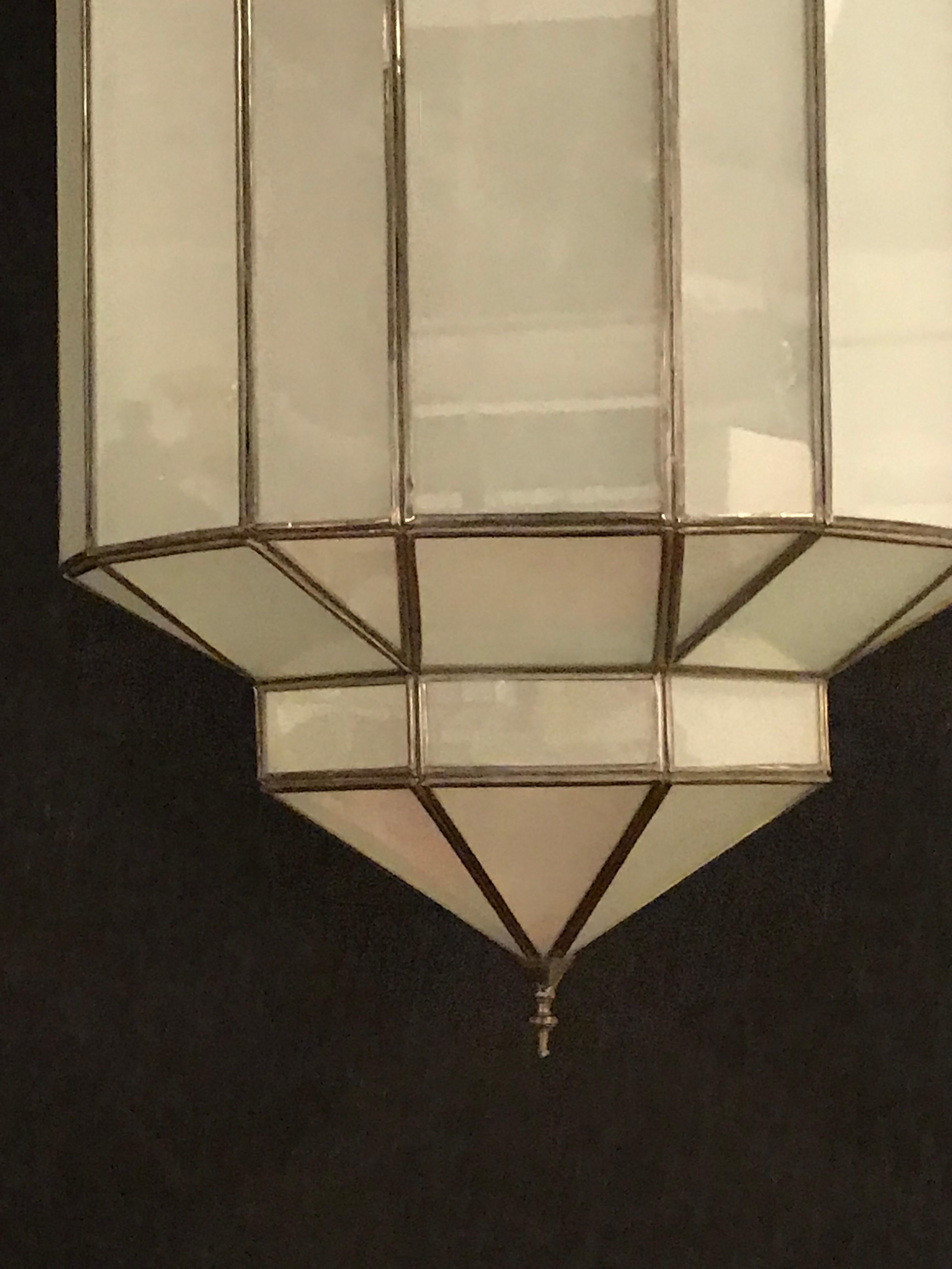 Pair of Large Milk Glass Octagonal Pendants/ Lanterns or Ceiling Fixtures 2