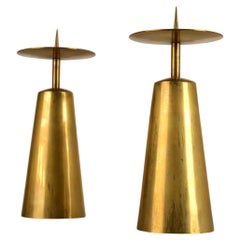 Pair of large Minimalist Brass Mid-Century Modern Candle Holders
