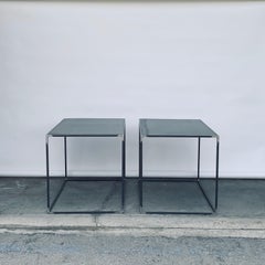 Pair of Large Minimalist 'Filiforme' Patinated Steel End Tables by Design Frères
