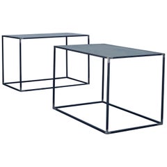 Pair of Large Minimalist 'Filiforme' Patinated Steel End Tables by Design Frères
